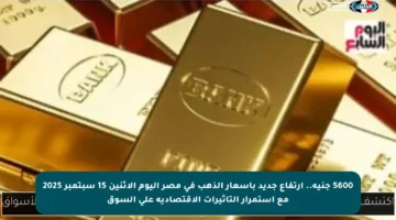 5600 جنيه.. ارتفاع جديد بأسعار الذهب في مصر اليوم الاثنين 15 سبتمبر 2025 مع استمرار التأثيرات الاقتصادية على السوق